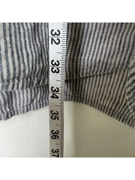 notPERFECTLINEN Gray & White Linen Stripped Oversized Button Down Shirt Sz L - Picture 5 of 5